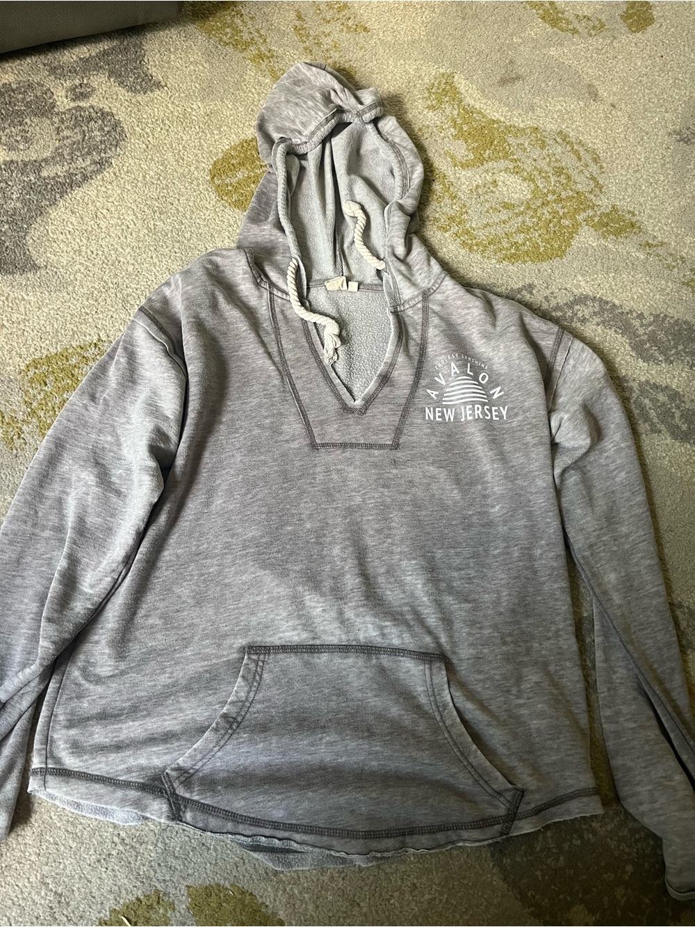 Avalon Light Gray Pullover Hoodie with New Jersey Chest Print